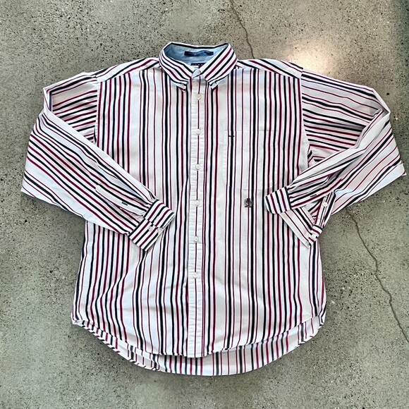 Tommy Hilfiger Vintage Red White Blue Striped Button Front Shirt BDC - Picture 4 of 7
